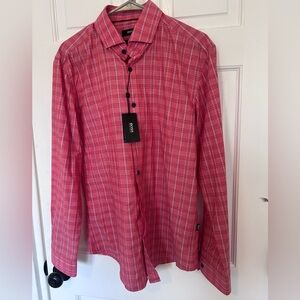 Hugo Boss Men's Casual Pink Checkered Shirt